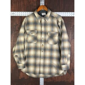 Cable Car Clothiers Robert Kirk 100% Pure Wool‎ Plaid Button Shirt Brown Large